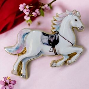 White Horse Enamel Pin